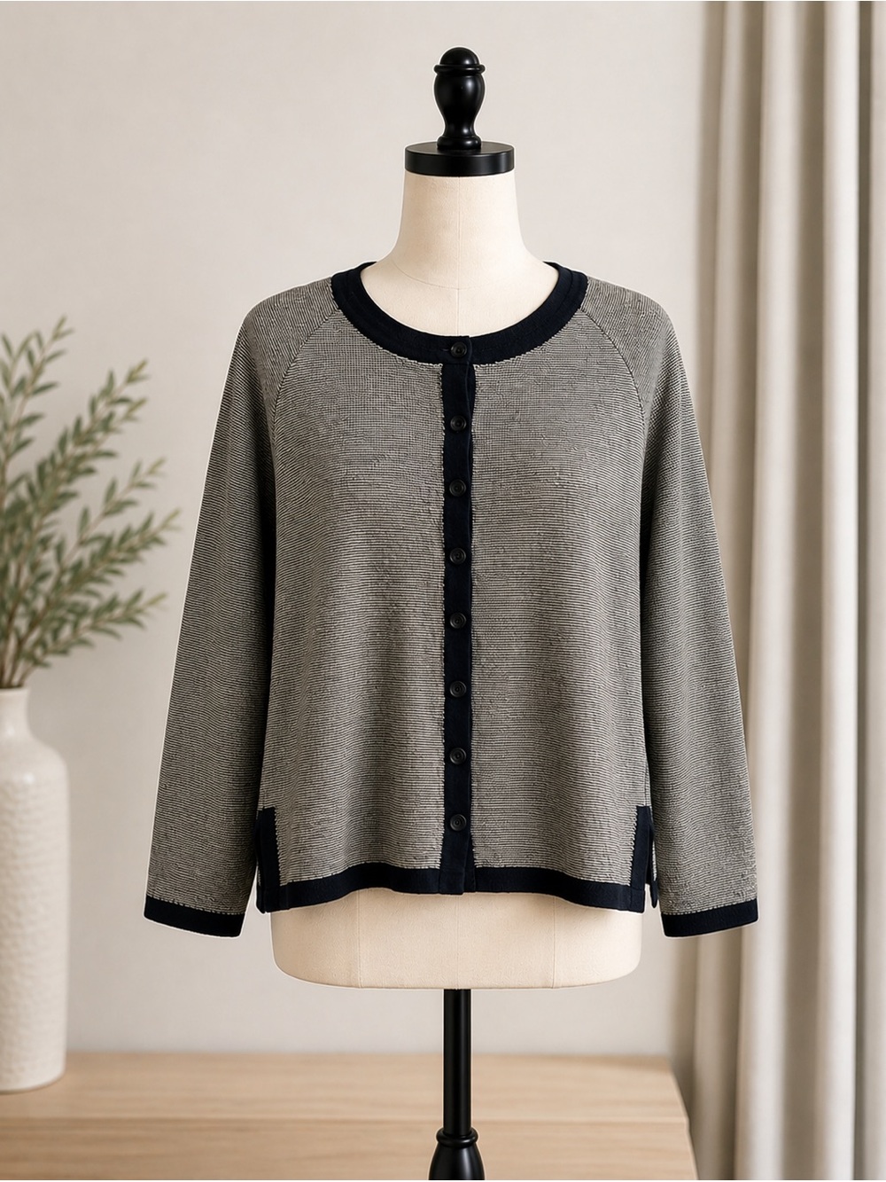 ST. JOHN Sport Wool Racing Stripe Cardigan